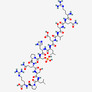 (4S)-4-[[(2S)-2-[[(2S)-2-[[(2S)-5-amino-2-[[(2S)-2-amino-5-(diaminomethylideneamino)pentanoyl]amino]-5-oxopentanoyl]amino]-3-hydroxypropanoyl]amino]-3-methylbutanoyl]amino]-5-[[(2S)-1-[[(2S)-1-[[(2S)-1-[(2S)-2-[[(2S)-5-amino-1-[[(2S)-1-[[(2S)-1-[(2S)-2-[[(1S)-1-carboxy-4-(diaminomethylideneamino)butyl]carbamoyl]pyrrolidin-1-yl]-4-methyl-1-oxopentan-2-yl]amino]-3-hydroxy-1-oxopropan-2-yl]amino]-1,5-dioxopentan-2-yl]carbamoyl]pyrrolidin-1-yl]-1-oxo-3-phosphonooxypropan-2-yl]amino]-3-(1H-imidazol-5-yl)-1-oxopropan-2-yl]amino]-4-methyl-1-oxopentan-2-yl]amino]-5-oxopentanoic acid