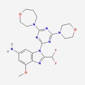 molecular formula C21H26F2N8O3 B12372123 2-(Difluoromethyl)-7-methoxy-3-[4-morpholin-4-yl-6-(1,4-oxazepan-4-yl)-1,3,5-triazin-2-yl]benzimidazol-5-amine 