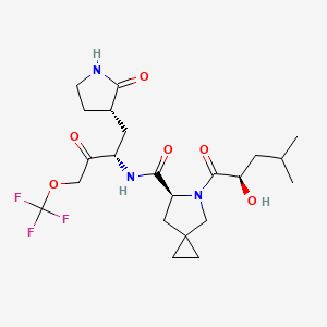 (6S)-5-[(2R)-2-hydroxy-4-methylpentanoyl]-N-[(2S)-3-oxo-1-[(3S)-2-oxopyrrolidin-3-yl]-4-(trifluoromethoxy)butan-2-yl]-5-azaspiro[2.4]heptane-6-carboxamide