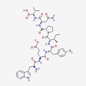 molecular formula C45H61N9O12 B12372284 (4S)-5-[[(2S)-1-[[(2S,3S)-1-[(2S)-2-[[(2S)-4-amino-1-[[(1S)-1-carboxy-2-methylpropyl]amino]-1,4-dioxobutan-2-yl]carbamoyl]pyrrolidin-1-yl]-3-methyl-1-oxopentan-2-yl]amino]-3-(4-hydroxyphenyl)-1-oxopropan-2-yl]amino]-4-[[(2S)-2-amino-3-(1H-indol-3-yl)propanoyl]amino]-5-oxopentanoic acid 