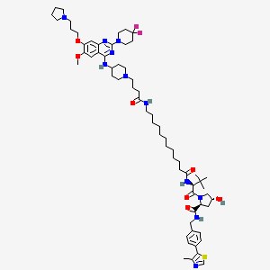 molecular formula C64H95F2N11O7S B12372392 (2S,4R)-1-[(2S)-2-[12-[4-[4-[[2-(4,4-difluoropiperidin-1-yl)-6-methoxy-7-(3-pyrrolidin-1-ylpropoxy)quinazolin-4-yl]amino]piperidin-1-yl]butanoylamino]dodecanoylamino]-3,3-dimethylbutanoyl]-4-hydroxy-N-[[4-(4-methyl-1,3-thiazol-5-yl)phenyl]methyl]pyrrolidine-2-carboxamide 