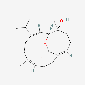 molecular formula C20H30O3 B1237256 14-Hydroxy-3-isopropyl-6,14-dimethyl-15-oxa-bicyclo[8.4.2]hexadeca-2,6,10-trien-16-one 