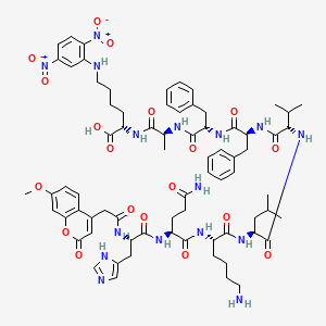 molecular formula C73H94N16O19 B12372629 (2S)-2-[[(2S)-2-[[(2S)-2-[[(2S)-2-[[(2S)-2-[[(2S)-2-[[(2S)-6-amino-2-[[(2S)-5-amino-2-[[(2S)-3-(1H-imidazol-5-yl)-2-[[2-(7-methoxy-2-oxochromen-4-yl)acetyl]amino]propanoyl]amino]-5-oxopentanoyl]amino]hexanoyl]amino]-4-methylpentanoyl]amino]-3-methylbutanoyl]amino]-3-phenylpropanoyl]amino]-3-phenylpropanoyl]amino]propanoyl]amino]-6-(2,5-dinitroanilino)hexanoic acid 