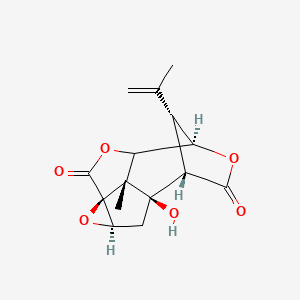molecular formula C15H16O6 B1237269 (1R,3R,5S,9R,12S,13R,14R)-1-hydroxy-13-methyl-14-prop-1-en-2-yl-4,7,10-trioxapentacyclo[6.4.1.19,12.03,5.05,13]tetradecane-6,11-dione 