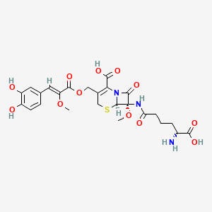 molecular formula C25H29N3O12S B1237279 (6R,7S)-7-[[(5R)-5-Amino-5-carboxypentanoyl]amino]-3-[[(Z)-3-(3,4-dihydroxyphenyl)-2-methoxyprop-2-enoyl]oxymethyl]-7-methoxy-8-oxo-5-thia-1-azabicyclo[4.2.0]oct-2-ene-2-carboxylic acid CAS No. 56083-50-2