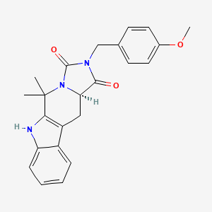 molecular formula C23H23N3O3 B1237290 (15R)-13-[(4-methoxyphenyl)methyl]-10,10-dimethyl-8,11,13-triazatetracyclo[7.7.0.02,7.011,15]hexadeca-1(9),2,4,6-tetraene-12,14-dione 