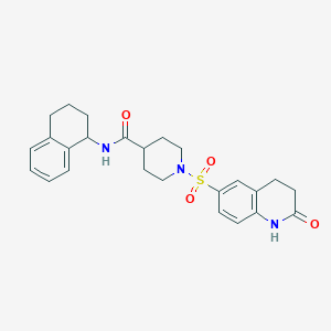 molecular formula C25H29N3O4S B1237300 1-[(2-oxo-3,4-dihydro-1H-quinolin-6-yl)sulfonyl]-N-(1,2,3,4-tetrahydronaphthalen-1-yl)-4-piperidinecarboxamide 