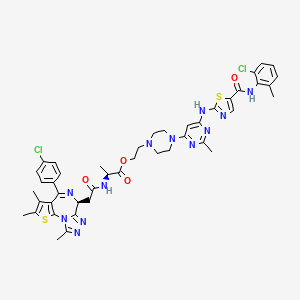 molecular formula C44H46Cl2N12O4S2 B12373096 2-[4-[6-[[5-[(2-chloro-6-methylphenyl)carbamoyl]-1,3-thiazol-2-yl]amino]-2-methylpyrimidin-4-yl]piperazin-1-yl]ethyl (2S)-2-[[2-[(9S)-7-(4-chlorophenyl)-4,5,13-trimethyl-3-thia-1,8,11,12-tetrazatricyclo[8.3.0.02,6]trideca-2(6),4,7,10,12-pentaen-9-yl]acetyl]amino]propanoate 