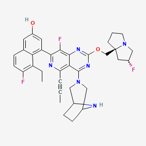 molecular formula C36H37F3N6O2 B12373493 4-[4-(3,8-diazabicyclo[3.2.1]octan-3-yl)-8-fluoro-2-[[(2R,8S)-2-fluoro-1,2,3,5,6,7-hexahydropyrrolizin-8-yl]methoxy]-5-prop-1-ynylpyrido[4,3-d]pyrimidin-7-yl]-5-ethyl-6-fluoronaphthalen-2-ol 