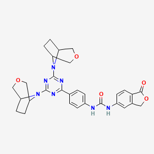 molecular formula C30H31N7O5 B12373596 1-[4-[4,6-bis(3-oxa-8-azabicyclo[3.2.1]octan-8-yl)-1,3,5-triazin-2-yl]phenyl]-3-(1-oxo-3H-2-benzofuran-5-yl)urea 