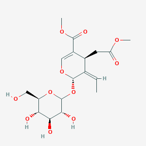 molecular formula C18H26O11 B1237364 methyl (4S,5Z,6S)-5-ethylidene-4-(2-methoxy-2-oxo-ethyl)-6-[(3R,4S,5S,6R)-3,4,5-trihydroxy-6-(hydroxymethyl)tetrahydropyran-2-yl]oxy-4H-pyran-3-carboxylate 