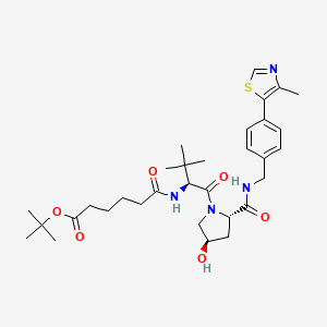 molecular formula C32H46N4O6S B12373786 tert-butyl 6-[[(2S)-1-[(2S,4R)-4-hydroxy-2-[[4-(4-methyl-1,3-thiazol-5-yl)phenyl]methylcarbamoyl]pyrrolidin-1-yl]-3,3-dimethyl-1-oxobutan-2-yl]amino]-6-oxohexanoate 