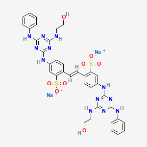 molecular formula C36H34N12Na2O8S2 B12373911 disodium;5-[[4-anilino-6-(2-hydroxyethylamino)-1,3,5-triazin-2-yl]amino]-2-[(E)-2-[4-[[4-anilino-6-(2-hydroxyethylamino)-1,3,5-triazin-2-yl]amino]-2-sulfonatophenyl]ethenyl]benzenesulfonate 