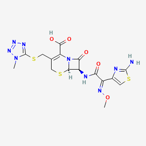 molecular formula C16H17N9O5S3 B1237460 (6R,7R)-7-[[(2E)-2-(2-amino-1,3-thiazol-4-yl)-2-methoxyiminoacetyl]amino]-3-[(1-methyltetrazol-5-yl)sulfanylmethyl]-8-oxo-5-thia-1-azabicyclo[4.2.0]oct-2-ene-2-carboxylic acid 