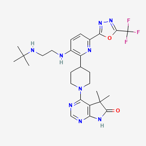 molecular formula C27H34F3N9O2 B12374696 4-[4-[3-[2-(tert-butylamino)ethylamino]-6-[5-(trifluoromethyl)-1,3,4-oxadiazol-2-yl]pyridin-2-yl]piperidin-1-yl]-5,5-dimethyl-7H-pyrrolo[2,3-d]pyrimidin-6-one 