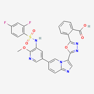 molecular formula C28H18F2N6O6S B12374726 2-[5-[6-[5-[(2,4-Difluorophenyl)sulfonylamino]-6-methoxypyridin-3-yl]imidazo[1,2-a]pyridin-3-yl]-1,3,4-oxadiazol-2-yl]benzoic acid 