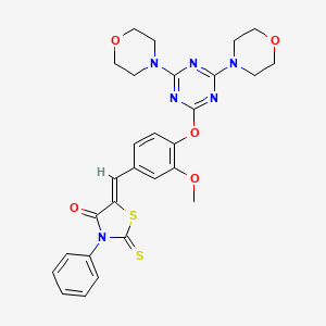 molecular formula C28H28N6O5S2 B1237476 (5Z)-5-[[4-[(4,6-dimorpholin-4-yl-1,3,5-triazin-2-yl)oxy]-3-methoxyphenyl]methylidene]-3-phenyl-2-sulfanylidene-1,3-thiazolidin-4-one 