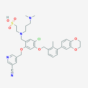 molecular formula C37H41ClN4O7S B12374784 2-[[5-chloro-2-[(5-cyanopyridin-3-yl)methoxy]-4-[[3-(2,3-dihydro-1,4-benzodioxin-6-yl)-2-methylphenyl]methoxy]phenyl]methyl-[3-(dimethylamino)propyl]amino]ethanesulfonic acid 