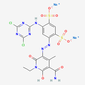 molecular formula C18H14Cl2N8Na2O9S2 B12374806 disodium;4-[(5-carbamoyl-1-ethyl-6-hydroxy-4-methyl-2-oxopyridin-3-yl)diazenyl]-6-[(4,6-dichloro-1,3,5-triazin-2-yl)amino]benzene-1,3-disulfonate 