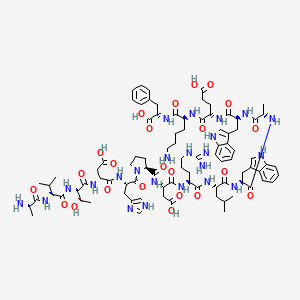 molecular formula C88H123N23O23 B12374917 (4S)-5-[[(2S)-6-amino-1-[[(1S)-1-carboxy-2-phenylethyl]amino]-1-oxohexan-2-yl]amino]-4-[[(2S)-2-[[(2S)-2-[[(2S)-2-[[(2S)-2-[[(2S)-2-[[(2S)-2-[[(2S)-1-[(2S)-2-[[(2S)-2-[[(2S,3R)-2-[[(2S)-2-[[(2S)-2-aminopropanoyl]amino]-3-methylbutanoyl]amino]-3-hydroxybutanoyl]amino]-3-carboxypropanoyl]amino]-3-(1H-imidazol-4-yl)propanoyl]pyrrolidine-2-carbonyl]amino]-3-carboxypropanoyl]amino]-5-carbamimidamidopentanoyl]amino]-4-methylpentanoyl]amino]-3-(1H-indol-3-yl)propanoyl]amino]propanoyl]amino]-3-(1H-indol-3-yl)propanoyl]amino]-5-oxopentanoic acid 