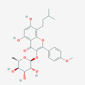 molecular formula C27H32O10 B1237493 5,7-二羟基-2-(4-甲氧基苯基)-8-(3-甲基丁基)-4-氧代-4H-色满-3-基-6-脱氧-α-L-甘露吡喃糖苷 