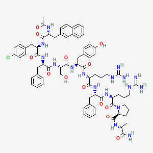 molecular formula C74H92ClN17O13 B12374951 (2S)-1-[(2S)-2-[[(2S)-2-[[(2R)-2-[[(2S)-2-[[(2S)-2-[[(2R)-2-[[(2R)-2-[[(2R)-2-acetamido-3-naphthalen-2-ylpropanoyl]amino]-3-(4-chlorophenyl)propanoyl]amino]-3-phenylpropanoyl]amino]-3-hydroxypropanoyl]amino]-3-(4-hydroxyphenyl)propanoyl]amino]-5-carbamimidamidopentanoyl]amino]-3-phenylpropanoyl]amino]-5-carbamimidamidopentanoyl]-N-[(2R)-1-amino-1-oxopropan-2-yl]pyrrolidine-2-carboxamide 