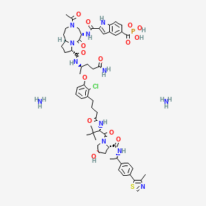 [2-[[(5S,8S,10aR)-3-acetyl-8-[[(2S)-5-amino-1-[2-chloro-3-[4-[[(2S)-1-[(2S,4R)-4-hydroxy-2-[[(1S)-1-[4-(4-methyl-1,3-thiazol-5-yl)phenyl]ethyl]carbamoyl]pyrrolidin-1-yl]-3,3-dimethyl-1-oxobutan-2-yl]amino]-4-oxobutyl]phenoxy]-5-oxopentan-2-yl]carbamoyl]-6-oxo-1,2,4,5,8,9,10,10a-octahydropyrrolo[1,2-a][1,5]diazocin-5-yl]carbamoyl]-1H-indole-5-carbonyl]phosphonic acid;azane