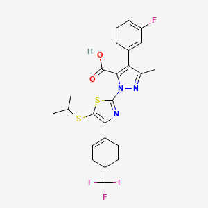 4-(3-fluorophenyl)-5-methyl-2-[5-propan-2-ylsulfanyl-4-[4-(trifluoromethyl)cyclohexen-1-yl]-1,3-thiazol-2-yl]pyrazole-3-carboxylic acid