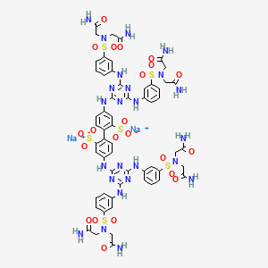 molecular formula C58H60N24Na2O22S6 B12375609 disodium;5-[[4,6-bis[3-[bis(2-amino-2-oxoethyl)sulfamoyl]anilino]-1,3,5-triazin-2-yl]amino]-2-[4-[[4,6-bis[3-[bis(2-amino-2-oxoethyl)sulfamoyl]anilino]-1,3,5-triazin-2-yl]amino]-2-sulfonatophenyl]benzenesulfonate 