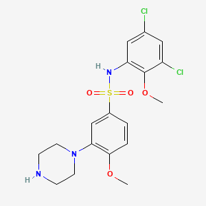 molecular formula C18H21Cl2N3O4S B1237598 N-(3,5-dichloro-2-methoxyphenyl)-4-methoxy-3-piperazin-1-ylbenzenesulfonamide 
