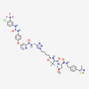 molecular formula C50H53ClF3N11O7S B12376047 4-[4-[[4-chloro-3-(trifluoromethyl)phenyl]carbamoylamino]phenoxy]-N-[[1-[5-[[(2S)-1-[(2S,4R)-4-hydroxy-2-[[4-(4-methyl-1,3-thiazol-5-yl)phenyl]methylcarbamoyl]pyrrolidin-1-yl]-3,3-dimethyl-1-oxobutan-2-yl]amino]-5-oxopentyl]triazol-4-yl]methyl]pyridine-2-carboxamide 