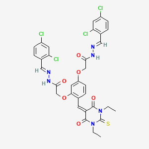 N-[(E)-(2,4-dichlorophenyl)methylideneamino]-2-[3-[2-[(2E)-2-[(2,4-dichlorophenyl)methylidene]hydrazinyl]-2-oxoethoxy]-4-[(1,3-diethyl-4,6-dioxo-2-sulfanylidene-1,3-diazinan-5-ylidene)methyl]phenoxy]acetamide