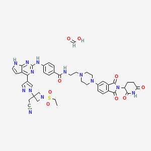 molecular formula C43H45N13O9S B12376149 4-[[4-[1-[3-(cyanomethyl)-1-ethylsulfonylazetidin-3-yl]pyrazol-4-yl]-7H-pyrrolo[2,3-d]pyrimidin-2-yl]amino]-N-[2-[4-[2-(2,6-dioxopiperidin-3-yl)-1,3-dioxoisoindol-5-yl]piperazin-1-yl]ethyl]benzamide;formic acid 