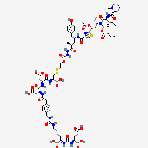 (2S)-2-[[(1S)-5-[[4-[2-[[(2S)-1-[[(2S)-1-[[(1R)-2-[2-[[[(2S,4R)-4-[[2-[(1R,3R)-1-acetyloxy-3-[butanoyloxymethyl-[(2S,3S)-3-methyl-2-[[(2R)-1-methylpiperidine-2-carbonyl]amino]pentanoyl]amino]-4-methylpentyl]-1,3-thiazole-4-carbonyl]amino]-5-(4-hydroxyphenyl)-2-methylpentanoyl]amino]carbamoyloxy]ethyldisulfanyl]-1-carboxyethyl]amino]-3-carboxy-1-oxopropan-2-yl]amino]-3-carboxy-1-oxopropan-2-yl]amino]-2-oxoethyl]phenyl]methylcarbamoylamino]-1-carboxypentyl]carbamoylamino]pentanedioic acid