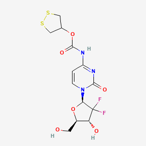 molecular formula C13H15F2N3O6S2 B12376612 dithiolan-4-yl N-[1-[(2R,4R,5R)-3,3-difluoro-4-hydroxy-5-(hydroxymethyl)oxolan-2-yl]-2-oxopyrimidin-4-yl]carbamate 