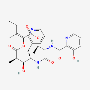 molecular formula C27H32N4O8 B1237663 3-hydroxy-N-[(2E,5R,6S,9S,10S,11R)-10-hydroxy-5,11-dimethyl-2-(1-methylpropylidene)-3,7,12-trioxo-9-(3-pyridylmethyl)-1,4-dioxa-8-azacyclododec-6-yl]pyridine-2-carboxamide 