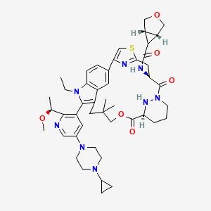 molecular formula C47H60N8O6S B12376704 (1R,5S)-N-[(7S,13S)-20-[5-(4-cyclopropylpiperazin-1-yl)-2-[(1S)-1-methoxyethyl]pyridin-3-yl]-21-ethyl-17,17-dimethyl-8,14-dioxo-15-oxa-4-thia-9,21,27,28-tetrazapentacyclo[17.5.2.12,5.19,13.022,26]octacosa-1(25),2,5(28),19,22(26),23-hexaen-7-yl]-3-oxabicyclo[3.1.0]hexane-6-carboxamide 