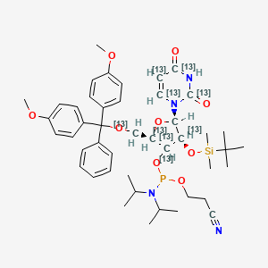 molecular formula C45H61N4O9PSi B12377098 3-[[(2R,4S,5R)-2-[[bis(4-methoxyphenyl)-phenylmethoxy](113C)methyl]-4-[tert-butyl(dimethyl)silyl]oxy-5-(2,4-dioxo(2,4,5,6-13C4)pyrimidin-1-yl)(2,3,4,5-13C4)oxolan-3-yl]oxy-[di(propan-2-yl)amino]phosphanyl]oxypropanenitrile 