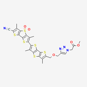 molecular formula C28H22N4O5S6 B12377110 methyl 2-[4-[[10-(10-cyano-5,9-dimethyl-7,7-dioxo-3,7λ6,11-trithiatricyclo[6.3.0.02,6]undeca-1(8),2(6),4,9-tetraen-4-yl)-5,9-dimethyl-3,7,11-trithiatricyclo[6.3.0.02,6]undeca-1(8),2(6),4,9-tetraen-4-yl]methoxymethyl]triazol-1-yl]acetate 