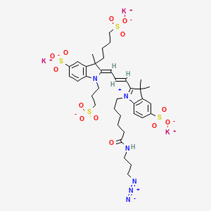 molecular formula C38H49K3N6O13S4 B12377213 tripotassium;(2Z)-2-[(E)-3-[1-[6-(3-azidopropylamino)-6-oxohexyl]-3,3-dimethyl-5-sulfonatoindol-1-ium-2-yl]prop-2-enylidene]-3-methyl-3-(4-sulfonatobutyl)-1-(3-sulfonatopropyl)indole-5-sulfonate 