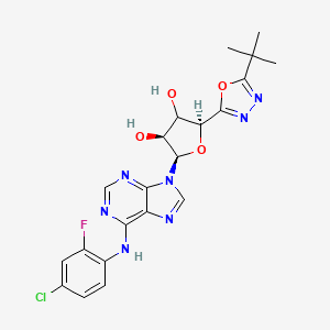 molecular formula C21H21ClFN7O4 B12377258 (2S,4S,5R)-2-(5-tert-butyl-1,3,4-oxadiazol-2-yl)-5-[6-(4-chloro-2-fluoroanilino)purin-9-yl]oxolane-3,4-diol 