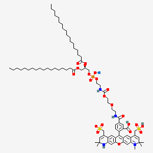 molecular formula C80H120N4NaO21PS2 B12377749 sodium;[13-[2-carboxy-4-[2-[2-[2-[[(2R)-2,3-di(octadecanoyloxy)propoxy]-oxidophosphoryl]oxyethylcarbamoyloxy]ethoxy]ethylcarbamoyl]phenyl]-7,7,19,19,20-pentamethyl-17-(sulfomethyl)-2-oxa-6-aza-20-azoniapentacyclo[12.8.0.03,12.05,10.016,21]docosa-1(22),3(12),4,8,10,13,15,17,20-nonaen-9-yl]methanesulfonate 