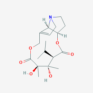 molecular formula C18H27NO6 B1237783 2H-[1,6]Dioxacycloundecino[2,3,4-gh]pyrrolizine-2,6(3H)-dione, 4,5,8,10,12,13,13a,13b-decahydro-4,5-dihydroxy-4,5-dimethyl-3-(1-methylethyl)-, (3R,4R,5R,13aR,13bR)- 