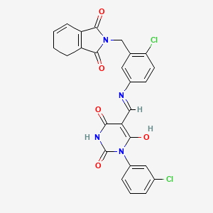 2-[[2-Chloro-5-[[1-(3-chlorophenyl)-6-hydroxy-2,4-dioxopyrimidin-5-yl]methylideneamino]phenyl]methyl]-4,5-dihydroisoindole-1,3-dione