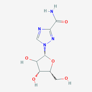 molecular formula C8H12N4O5 B1237811 1-[(2R,4R,5R)-3,4-dihydroxy-5-(hydroxymethyl)-2-oxolanyl]-1,2,4-triazole-3-carboxamide 