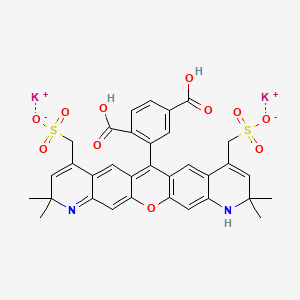 molecular formula C33H28K2N2O11S2 B12378172 dipotassium;[13-(2,5-dicarboxyphenyl)-7,7,19,19-tetramethyl-17-(sulfonatomethyl)-2-oxa-6,20-diazapentacyclo[12.8.0.03,12.05,10.016,21]docosa-1(22),3(12),4,8,10,13,15,17,20-nonaen-9-yl]methanesulfonate 