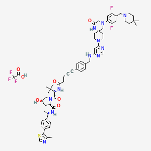 (2S,4R)-1-[(2S)-2-[5-[4-[[[6-[4-[4-[(4,4-dimethylpiperidin-1-yl)methyl]-2,5-difluorophenyl]-2-oxo-1,4,9-triazaspiro[5.5]undecan-9-yl]pyrimidin-4-yl]amino]methyl]phenyl]pent-4-ynoylamino]-3,3-dimethylbutanoyl]-4-hydroxy-N-[(1S)-1-[4-(4-methyl-1,3-thiazol-5-yl)phenyl]ethyl]pyrrolidine-2-carboxamide;2,2,2-trifluoroacetic acid