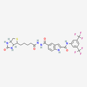 5-[[5-[(3aS,6aR)-2-oxo-1,3,3a,4,6,6a-hexahydrothieno[3,4-d]imidazol-4-yl]pentanoylamino]carbamoyl]-N-[3,5-bis(trifluoromethyl)phenyl]-1H-indole-2-carboxamide