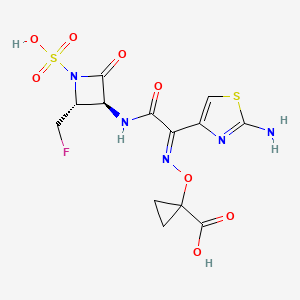 molecular formula C13H14FN5O8S2 B1237856 1-[(E)-[1-(2-amino-1,3-thiazol-4-yl)-2-[[(2R,3S)-2-(fluoromethyl)-4-oxo-1-sulfoazetidin-3-yl]amino]-2-oxoethylidene]amino]oxycyclopropane-1-carboxylic acid 