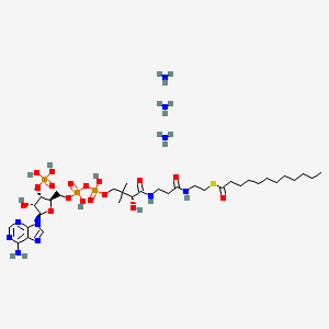 molecular formula C33H67N10O17P3S B12378792 S-[2-[3-[[(2R)-4-[[[(2R,3S,4R,5R)-5-(6-aminopurin-9-yl)-4-hydroxy-3-phosphonooxyoxolan-2-yl]methoxy-hydroxyphosphoryl]oxy-hydroxyphosphoryl]oxy-2-hydroxy-3,3-dimethylbutanoyl]amino]propanoylamino]ethyl] dodecanethioate;azane 